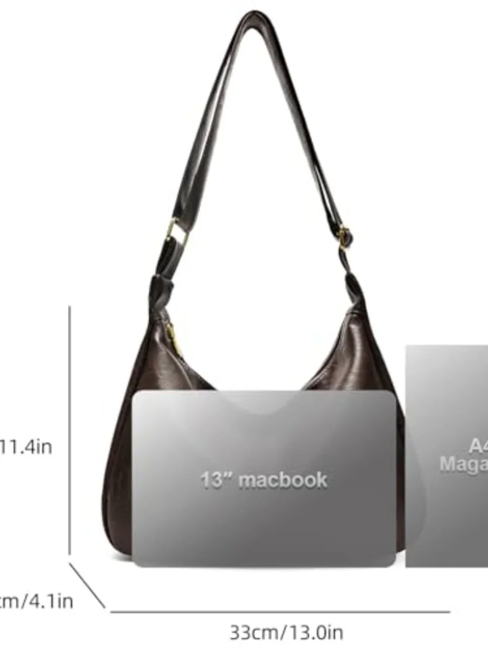 Foldable Slouchy Hobo Bag with Crossbody Strap Faux Leather
